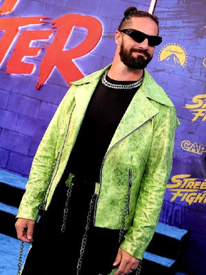 Street Fighter Premiere Seth Rollins Green Biker Jacket - view 6