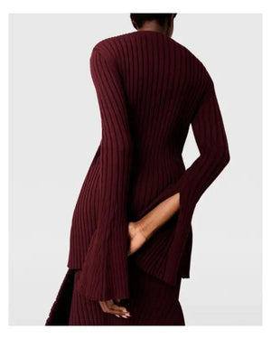 War S01 Sienna Miller Burgundy Ribbed Knit Cardigan - view 3
