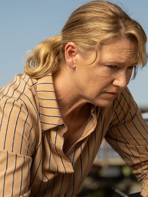 Dustfall 2026 Anna Torv Beige Stripe Shirt - view 2