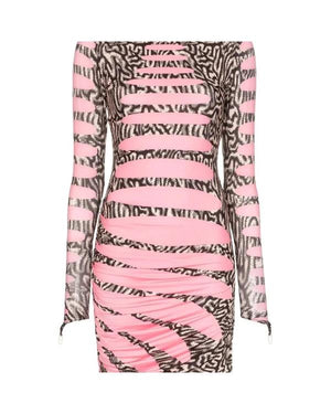Real Housewives of NYC Carole Radziwill Pink Ruched Print Dress - view 5