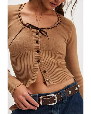 Heartland S20 Kamaia Fairburn Brown Bow Cardigan