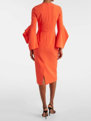 Shark Tank S18 Lori Greiner Orange Ruffled Cuff Dress