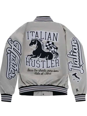 Cookin Soul Italian Hustler Silver Varsity Jacket - side view