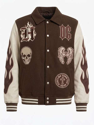 Halloween Skull and Wings Varsity Jacket - back view