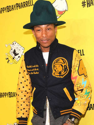 Pharrell Williams Navy Blue Letterman Jacket - side view