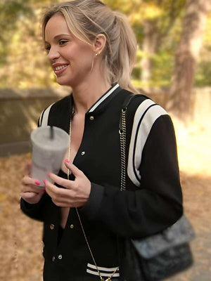 Jessica Taylor Owning Manhattan Black Varsity Jacket