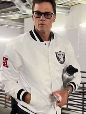 Tom Brady Raiders White Varsity Jacket - side view