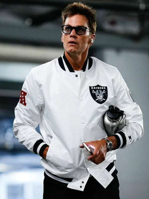 Tom Brady Raiders White Varsity Jacket - detail view