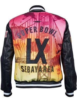 Womens San Francisco Bay Super Bowl LX Varsity Jacket - back view