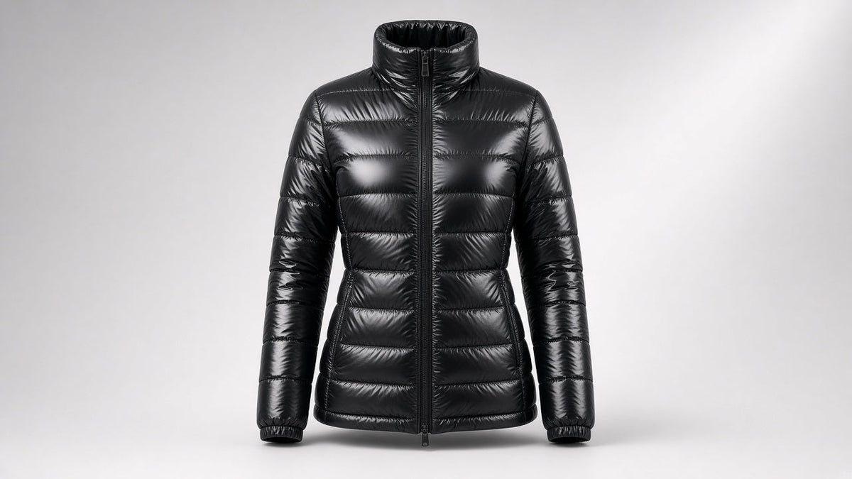 Black quilted puffer jacket with high collar