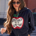 Good Girls Go To New York Navy Zip Hoodie