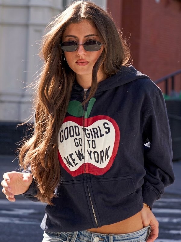 Good Girls Go To New York Navy Zip Hoodie