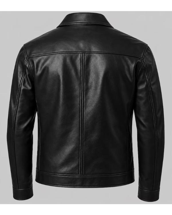 Black Unisex Genuine Leather Zip-Up Jacket - view 3