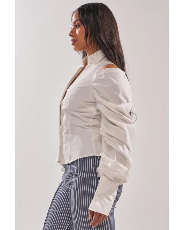 Sistas S10 Mignon White Cut Out Shoulder Shirt - view 5