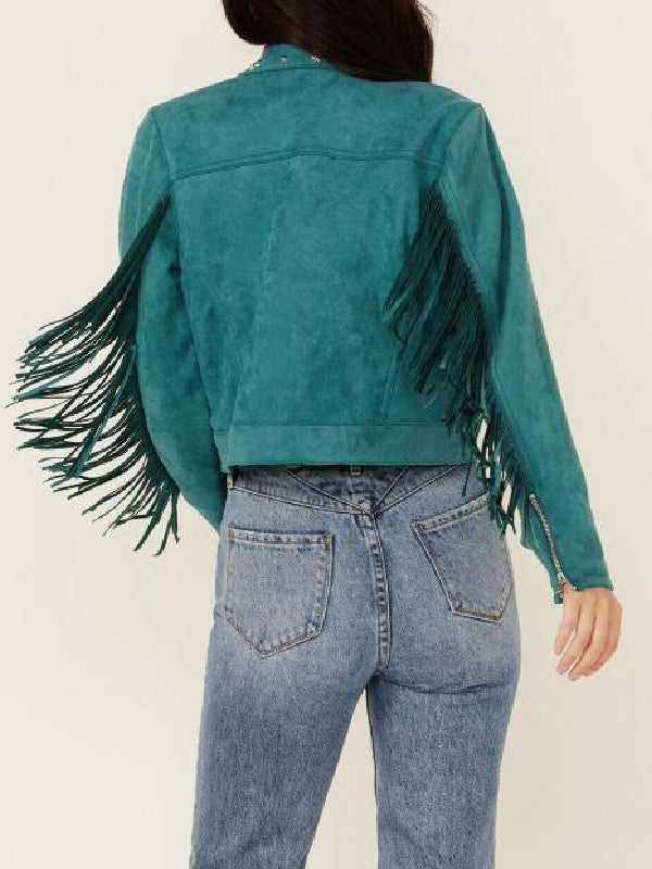 Heartland S20 Kamaia Fairburn Faux Suede Studded Fringe Jacket