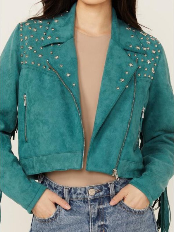 Heartland S20 Kamaia Fairburn Faux Suede Studded Fringe Jacket