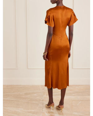 Reasonable Doubt S04 Emayatzy Corinealdi Bronze Satin Dress - view 3