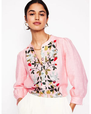 Marble Hall Murders S01 Claire Rushbrook Pink Embroidered Top