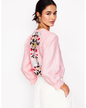 Marble Hall Murders S01 Claire Rushbrook Pink Embroidered Top