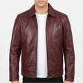 Men’s Burgundy Classic Collar Genuine Leather Jacket