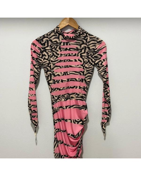 Real Housewives of NYC Carole Radziwill Pink Ruched Print Dress - view 3