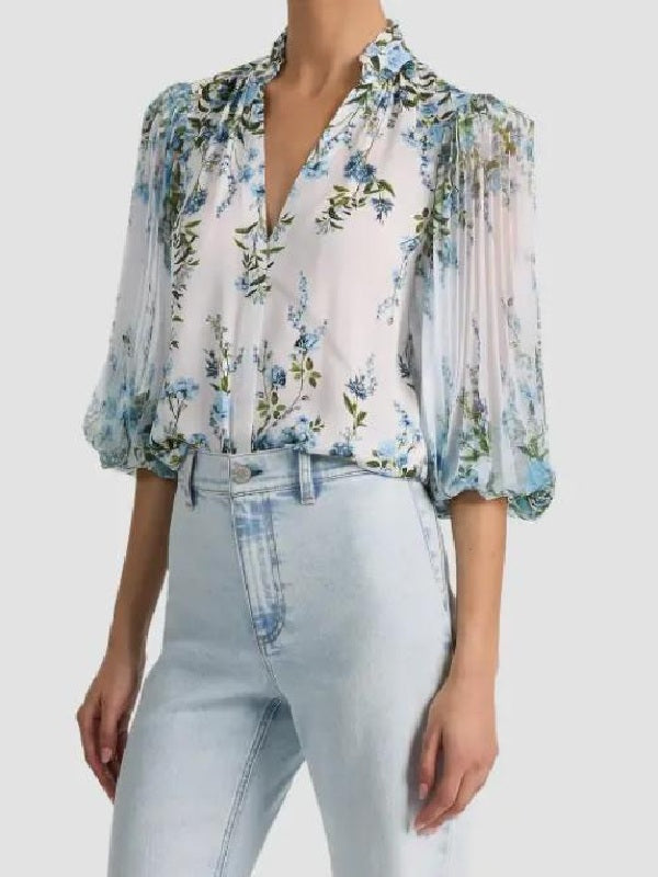 Real Housewives of OC Emily Simpson Pleated Sleeve Floral Blouse - view 3