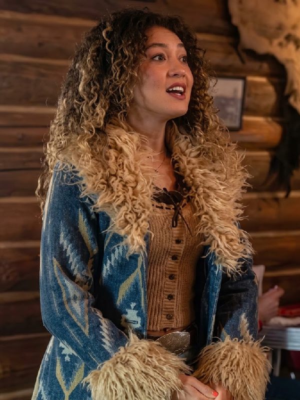 Kamaia Fairburn Heartland S20 Blue Aztec Print Fur Trim Coat