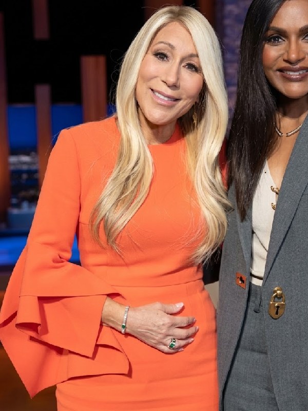 Shark Tank S18 Lori Greiner Orange Ruffled Cuff Dress