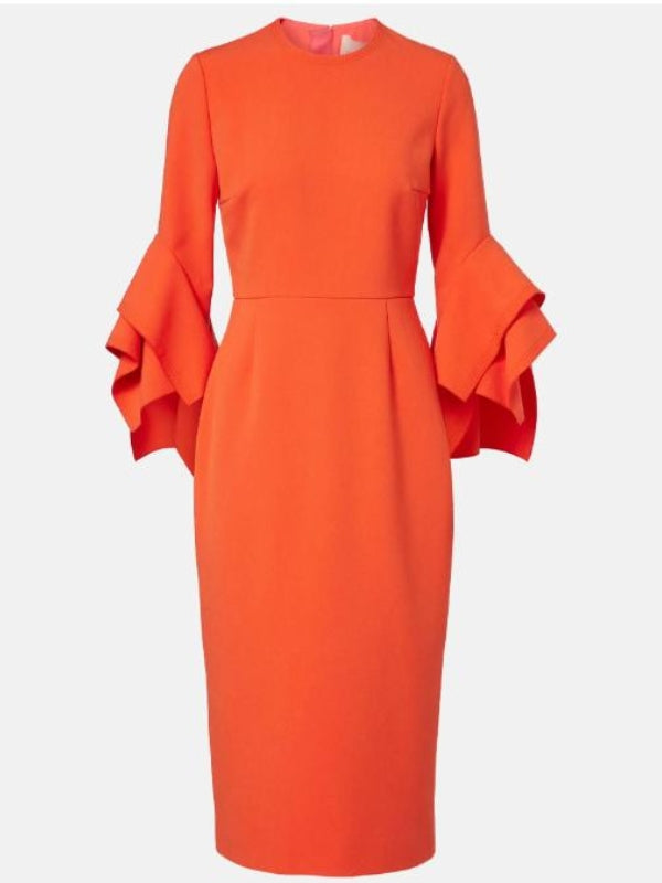 Shark Tank S18 Lori Greiner Orange Ruffled Cuff Dress