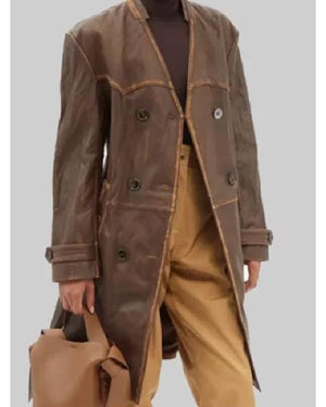 Ted Lasso S04 Tracey Ullman Brown Distressed Leather Coat - view 4