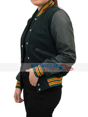 Am I Ok Lucy Green Varsity Jacket - side view