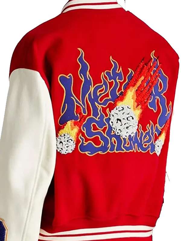 Gigi Hadid Red and White Varsity Jacket - side view