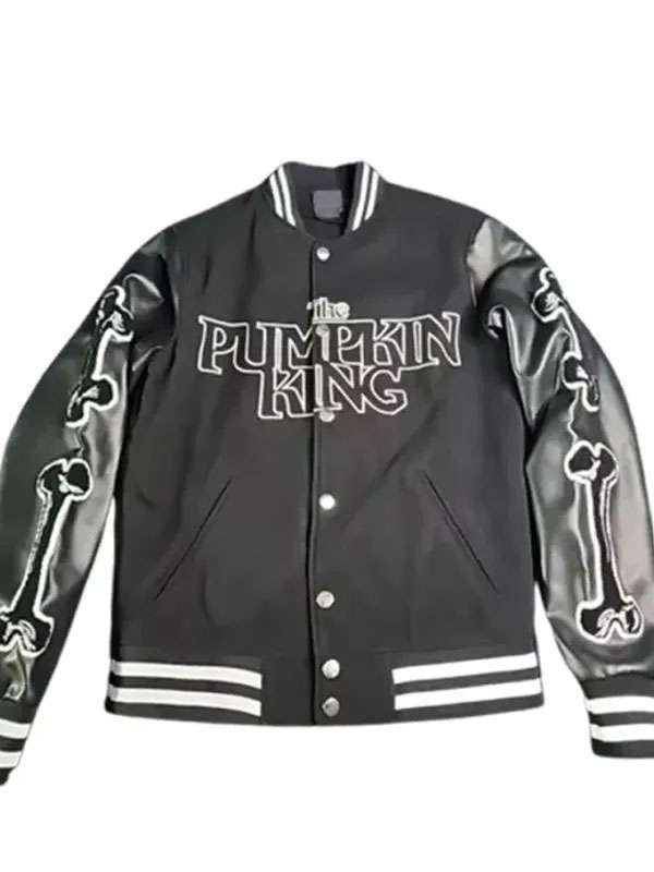 The Pumpkin King Black Varsity Jacket - back view