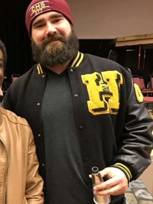 Jason Kelce High School Black Varsity Jacket - back view