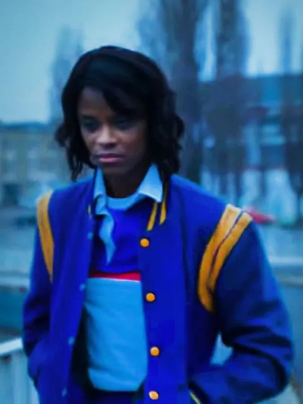 Letitia Wright the Silent Twins Blue Varsity Jacket