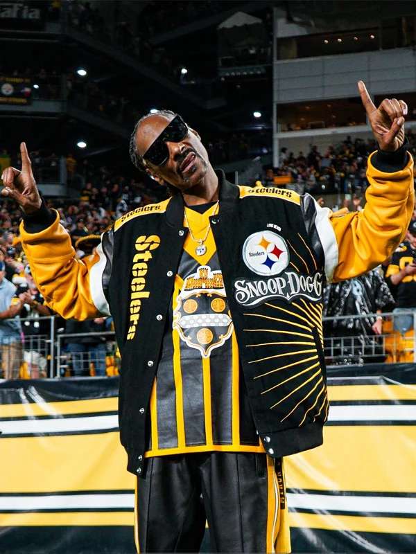 Snoop Dogg Steelers Varsity Jacket - back view