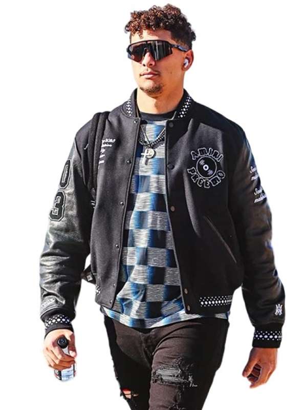 Patrick Mahome Black Amiri Varsity Jacket - side view
