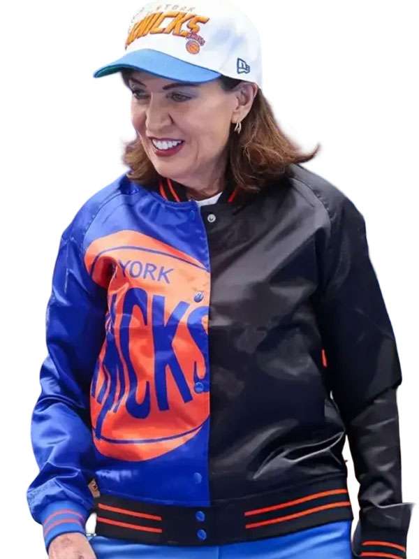 Kathy Hochul Knicks Victory Parade Varsity Jacket - back view