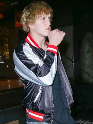 Logan Paul Black and White Varsity Jacket - back view