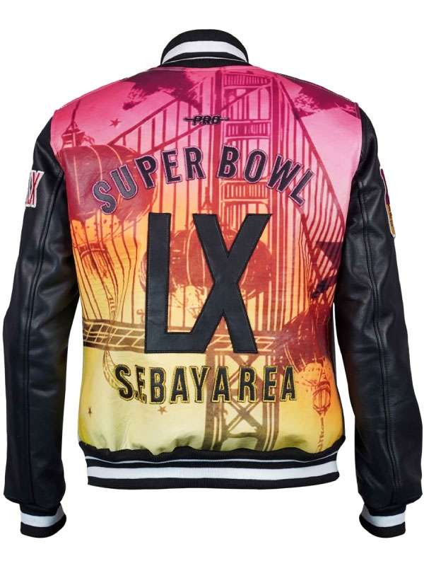 Womens San Francisco Bay Super Bowl LX Varsity Jacket - back view