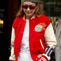 Gigi Hadid Red and White Varsity Jacket